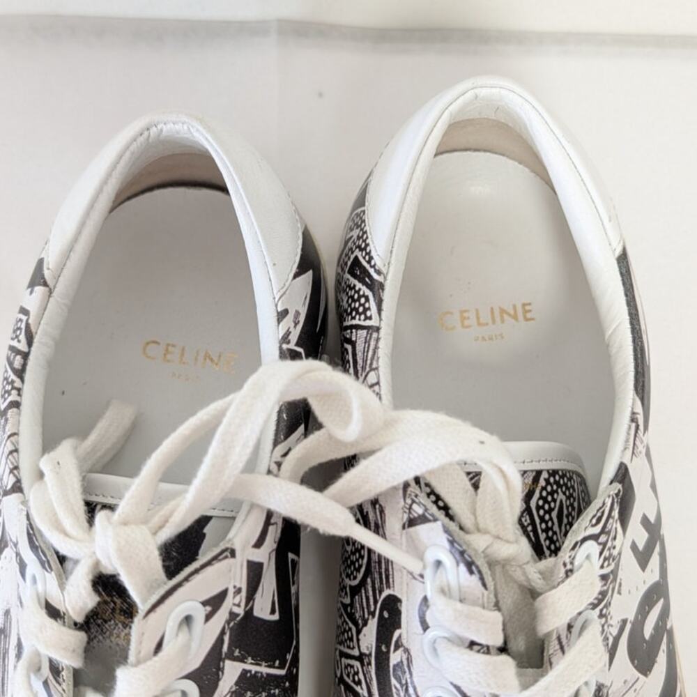 Celine x Christian Marclay Triomphe Leather Low Top Lace Up Sneakers EU 37 US7 - Picture 3 of 10
